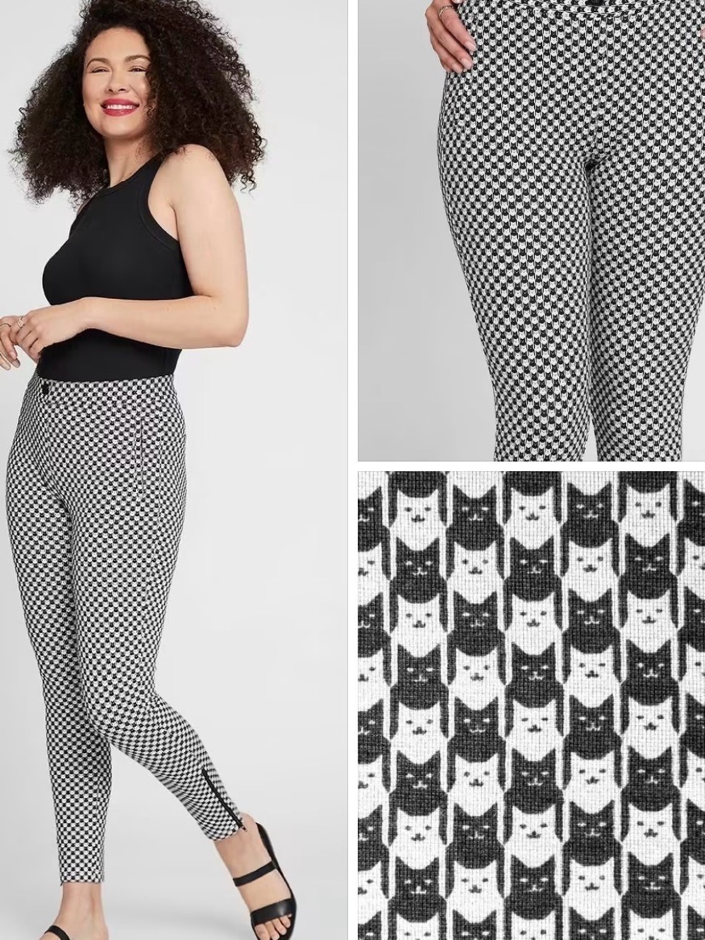 Betabrand Black & White Cat Skinny Cigarette Yoga Pants size medium petite